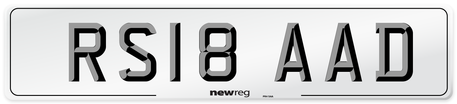 RS18 AAD Number Plate from New Reg